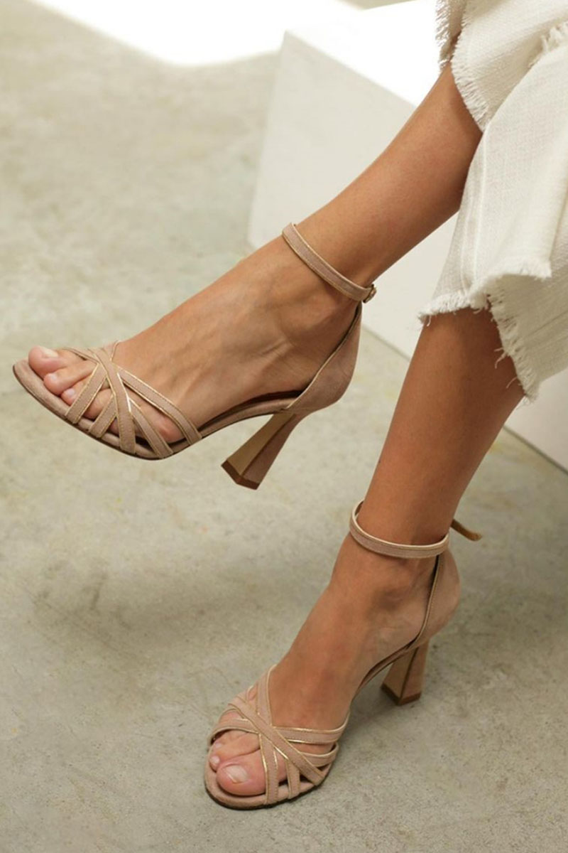Marona™ | Elegant patchwork sandals with round toe and slim heel for a sophisticated style