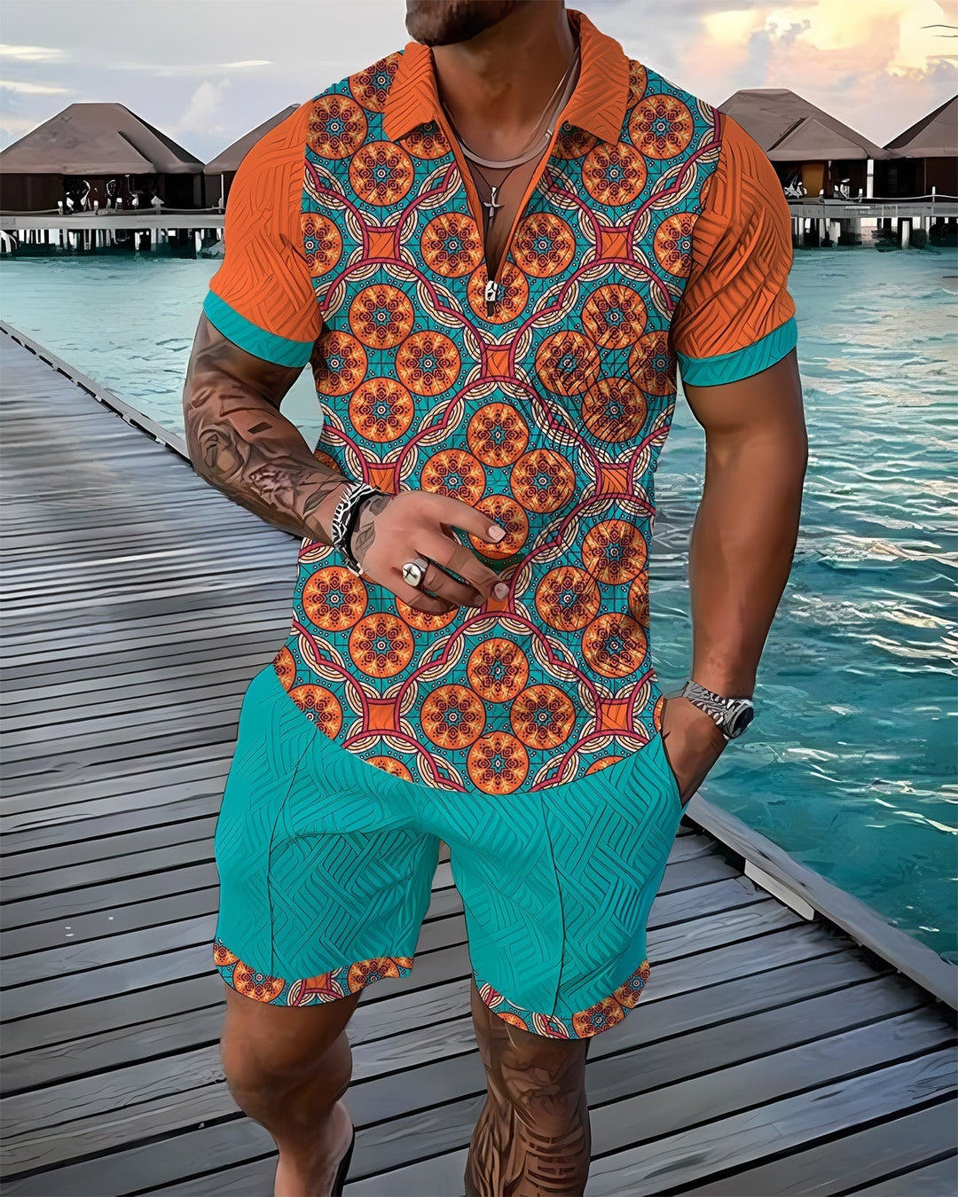 FINN | AZURE BLUE POLO SHIRT AND SHORTS SET
