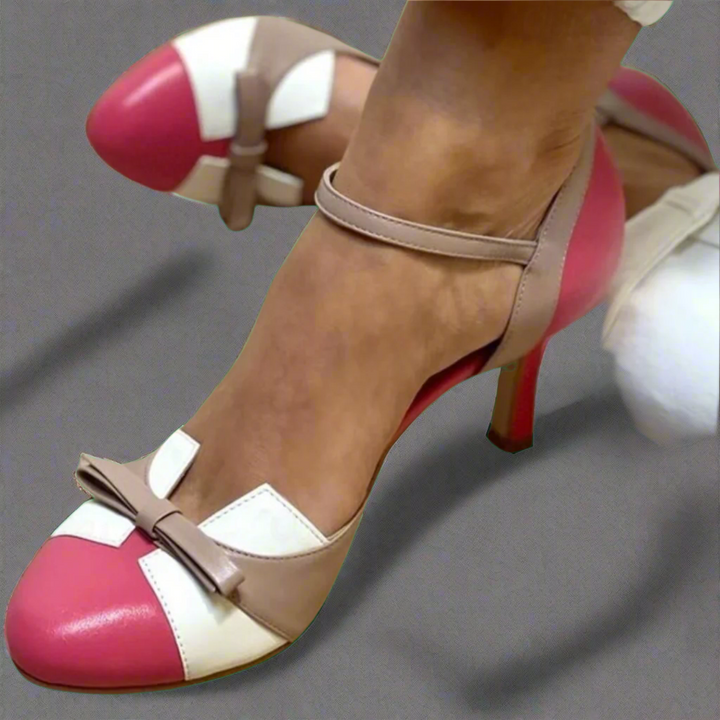 LUCINDA | Elegant colour block court shoe with a lovely ribbon embellishment