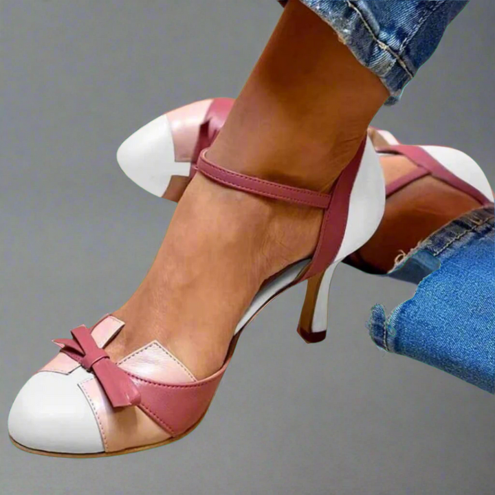 LUCINDA | Elegant colour block court shoe with a lovely ribbon embellishment