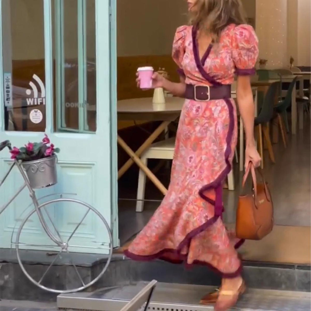 LOAVIE | ELEGANT LONG DRESS WITH PUFFY SLEEVES