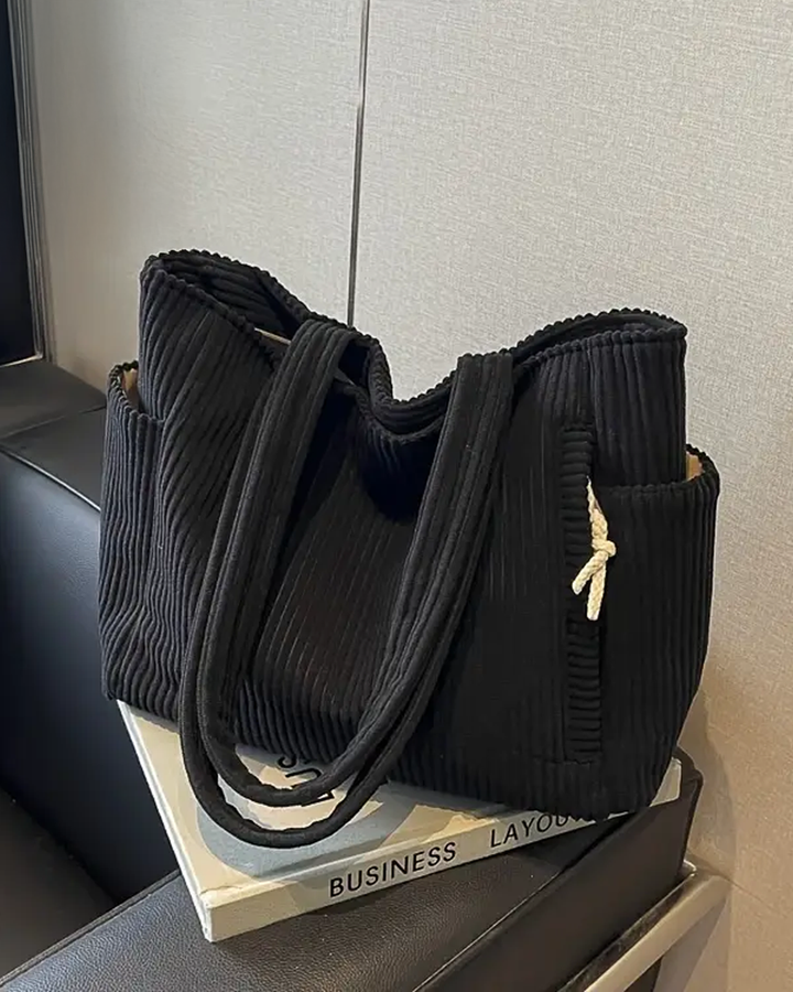 Zeena – Ribbed Tote Bag with Rope Detail