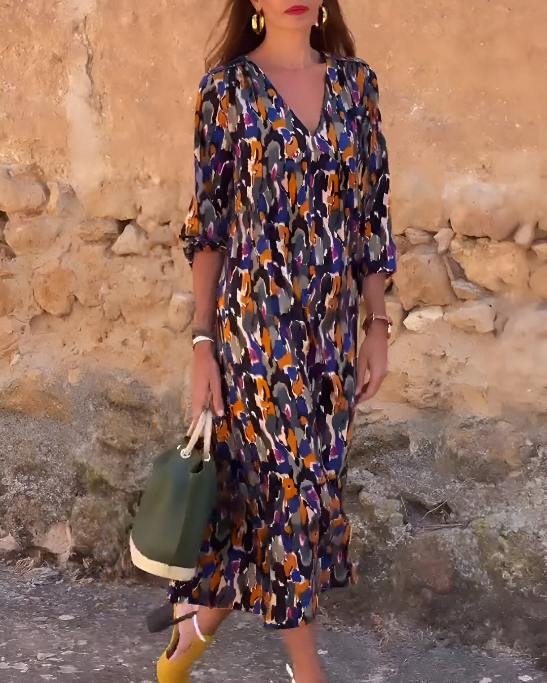 NANDA | COLOURFUL PRINT V-NECK DRESS