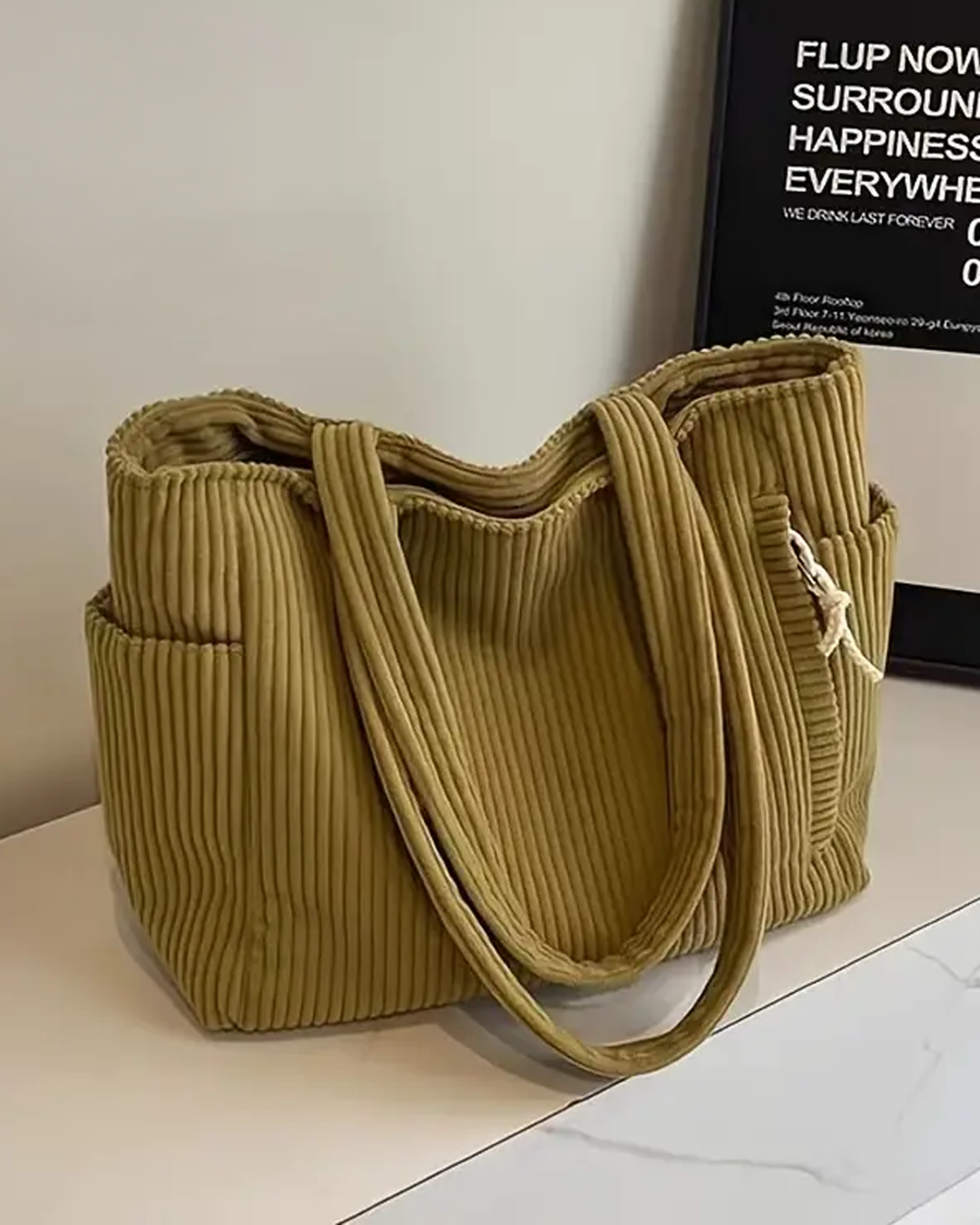 Zeena – Ribbed Tote Bag with Rope Detail
