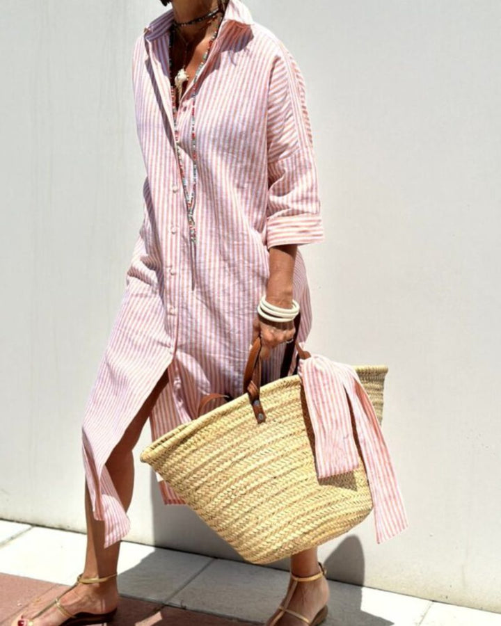CHARLYN | CLASSIC STRIPED SHIRT DRESS WITH LACES