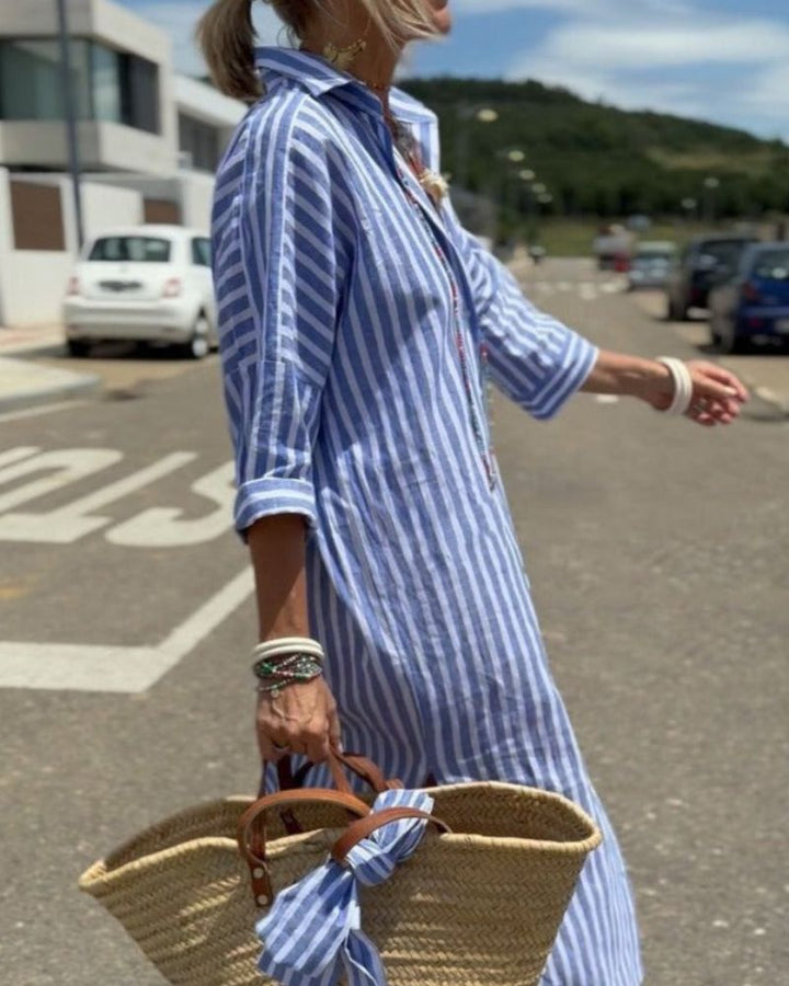 CHARLYN | CLASSIC STRIPED SHIRT DRESS WITH LACES