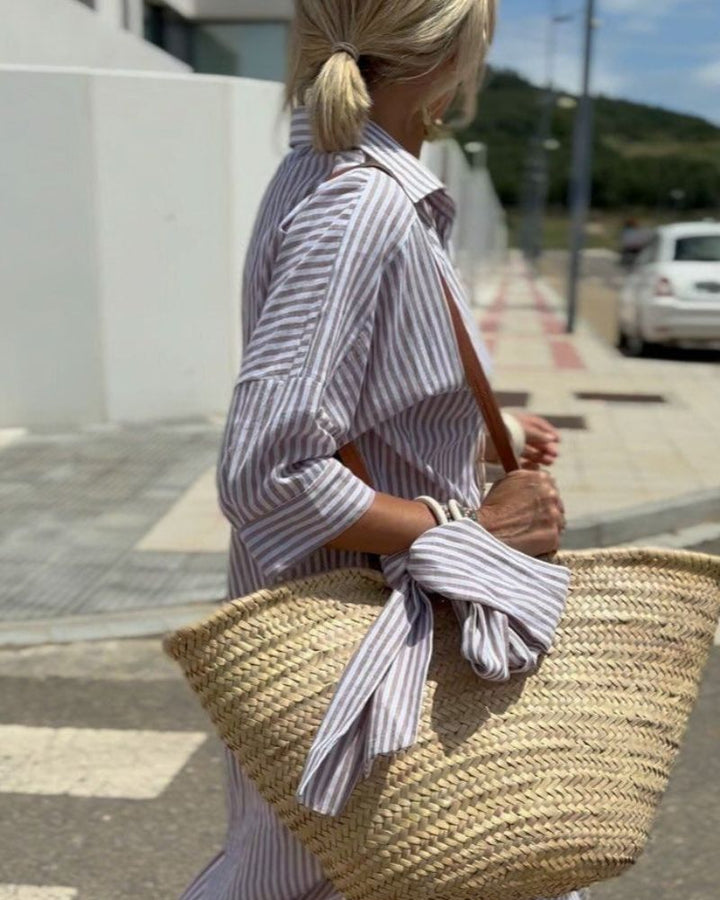 CHARLYN | CLASSIC STRIPED SHIRT DRESS WITH LACES