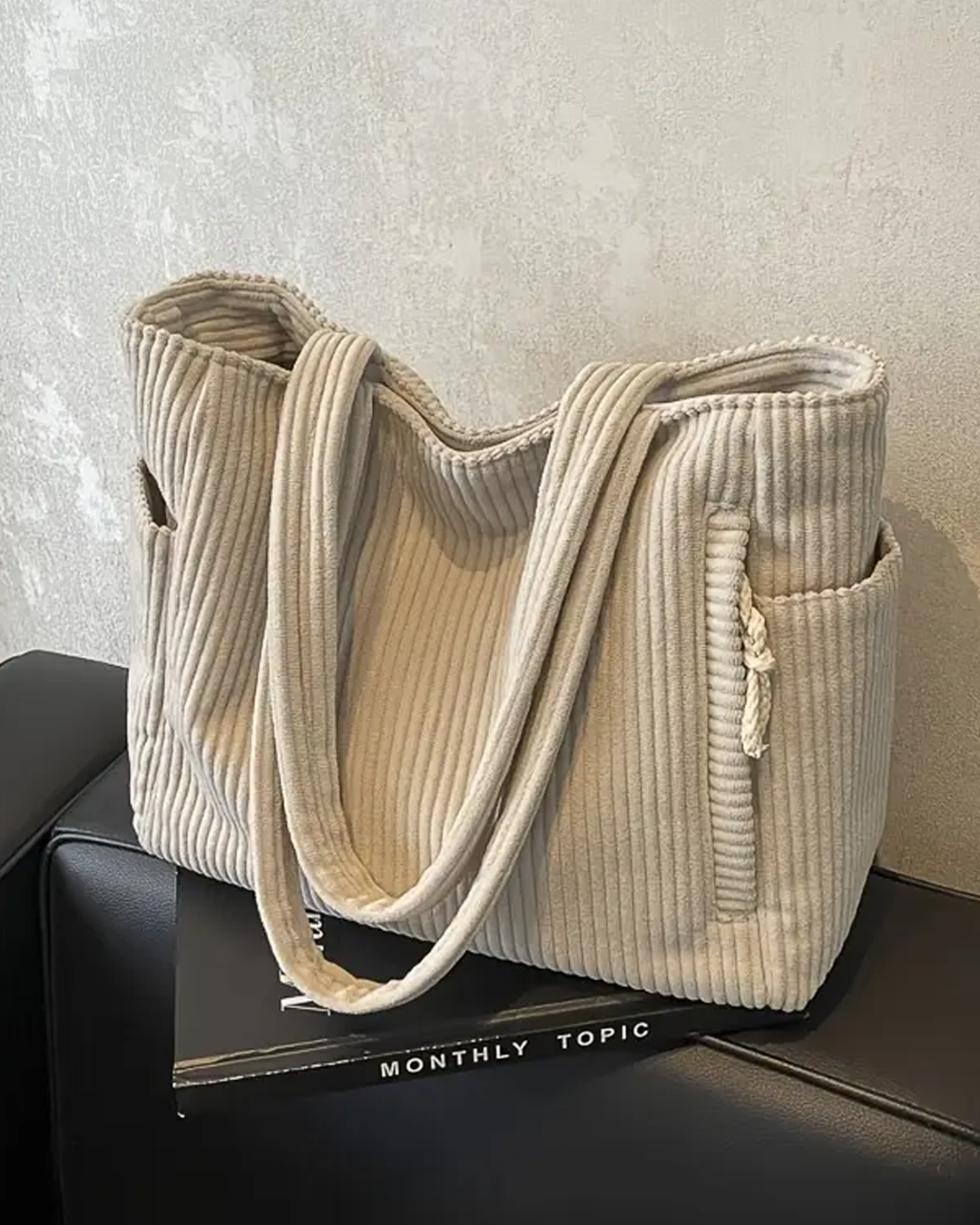 Zeena – Ribbed Tote Bag with Rope Detail