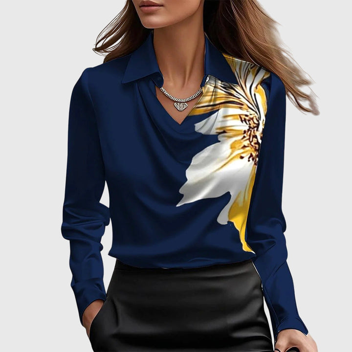 Elizabeth – Satin Pleated-Neck Blouse