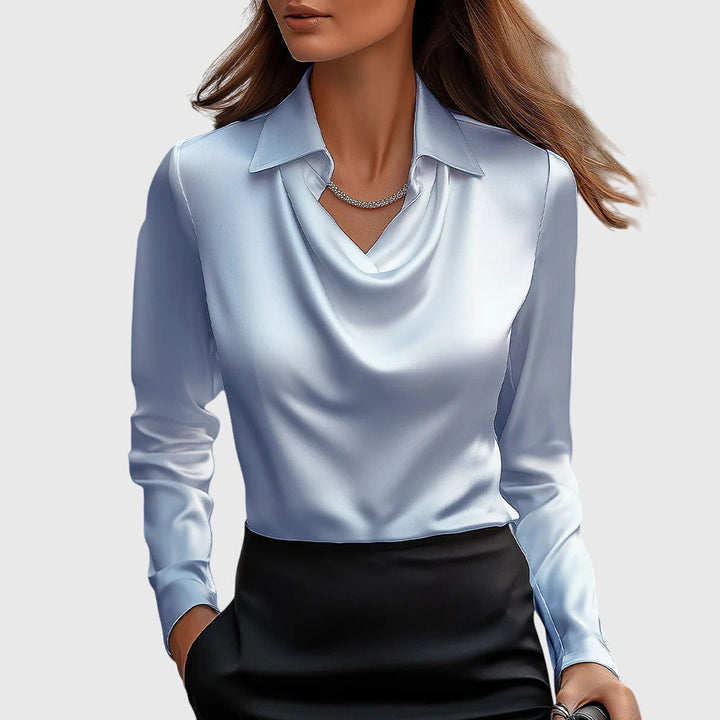 Elizabeth – Satin Pleated-Neck Blouse