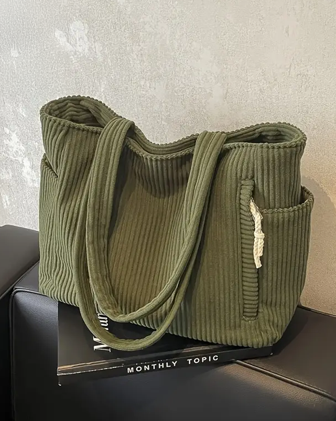 Zeena – Ribbed Tote Bag with Rope Detail