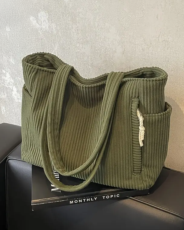 Zeena – Ribbed Tote Bag with Rope Detail
