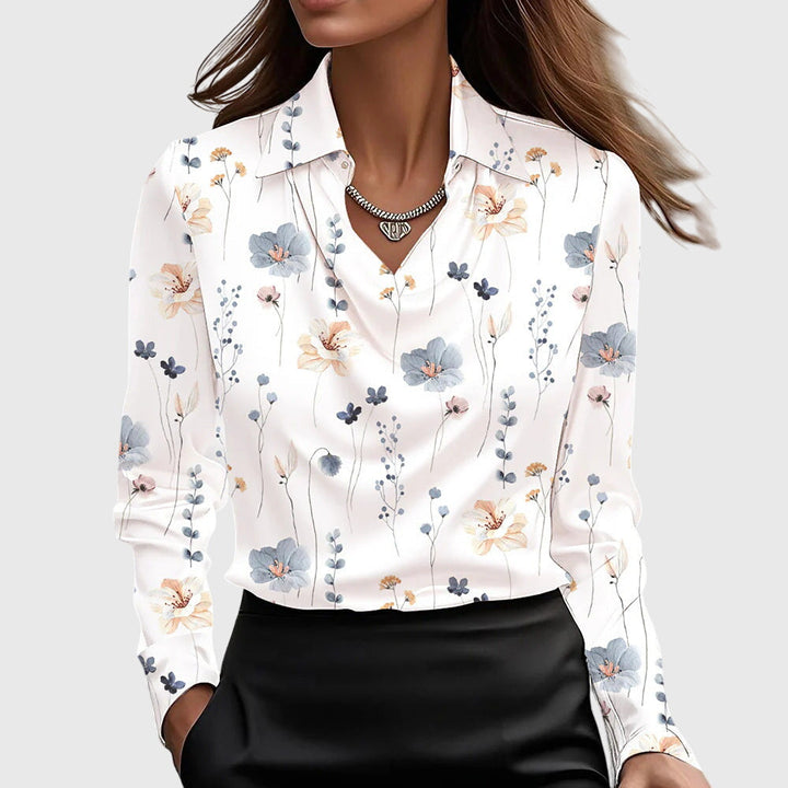 Elizabeth – Satin Pleated-Neck Blouse