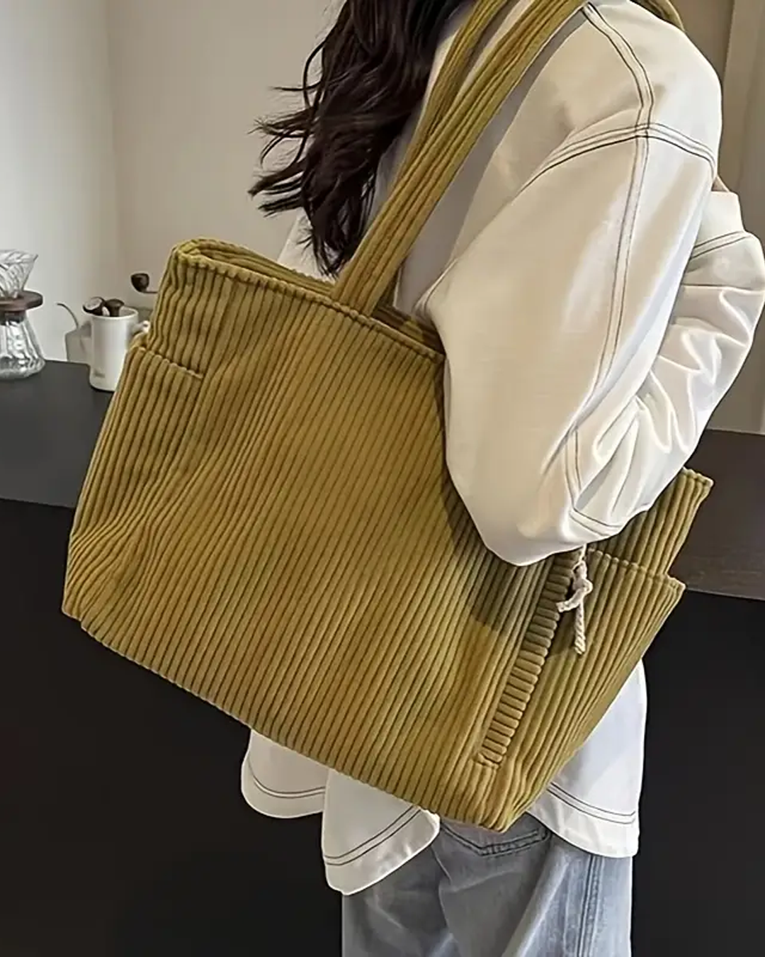 Zeena – Ribbed Tote Bag with Rope Detail