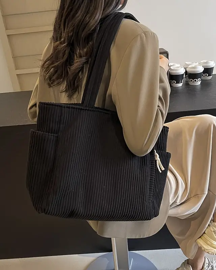 Zeena – Ribbed Tote Bag with Rope Detail