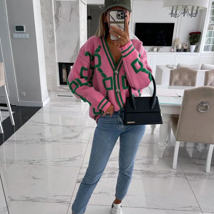 Nanette | Trendy Cardigan with Geometric Design