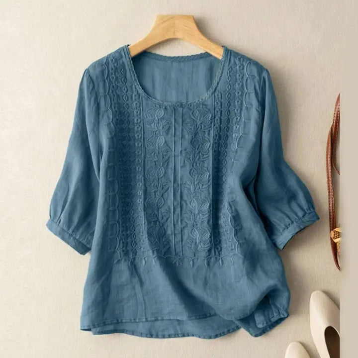 Anna – Embroidered Relaxed Blouse (Cotton & Linen)