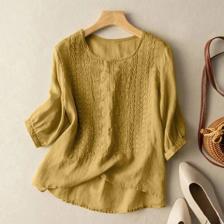 Anna – Embroidered Relaxed Blouse (Cotton & Linen)