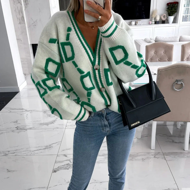 Nanette | Trendy Cardigan with Geometric Design