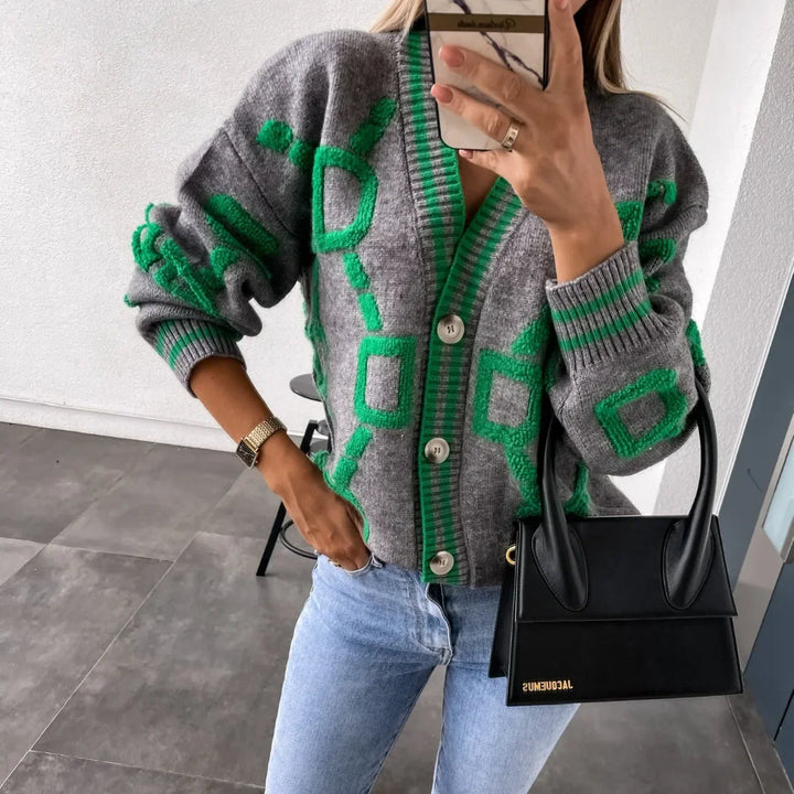 Nanette | Trendy Cardigan with Geometric Design