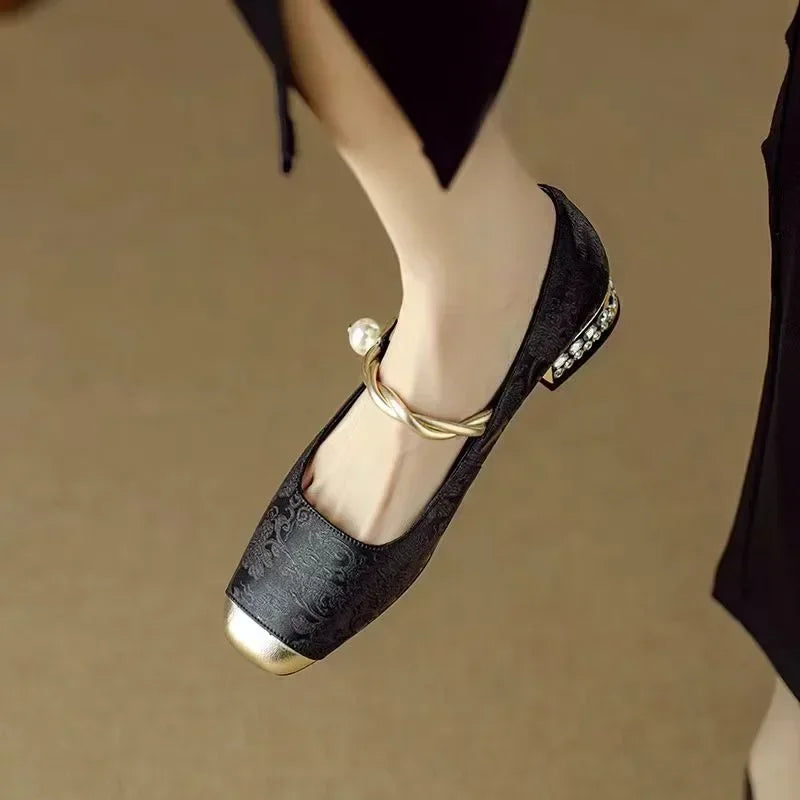 Estella – Pearl Strap Leather Flats