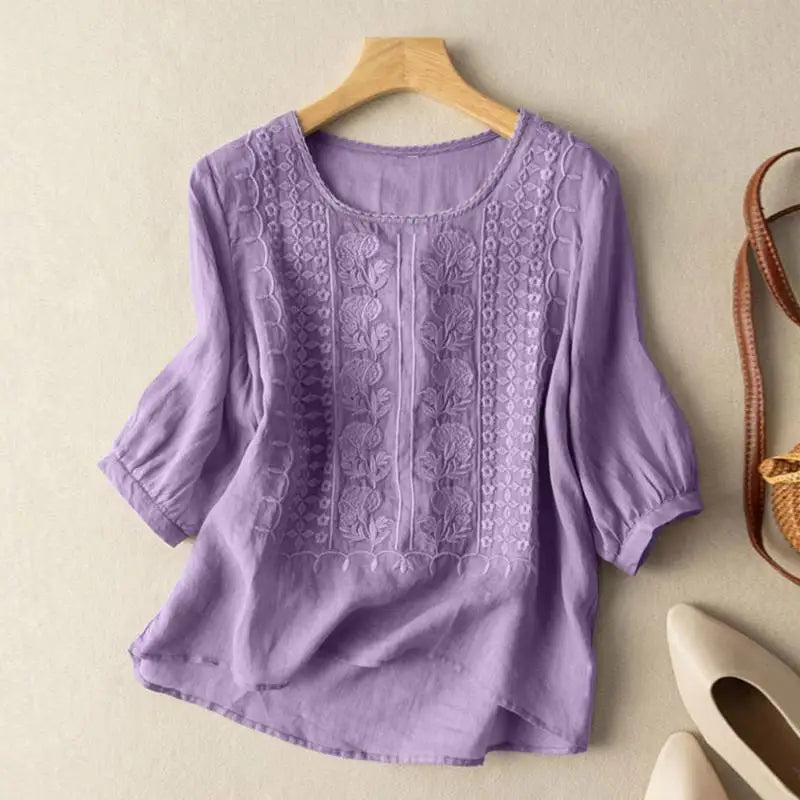 Anna – Embroidered Relaxed Blouse (Cotton & Linen)