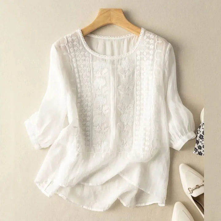 Anna – Embroidered Relaxed Blouse (Cotton & Linen)