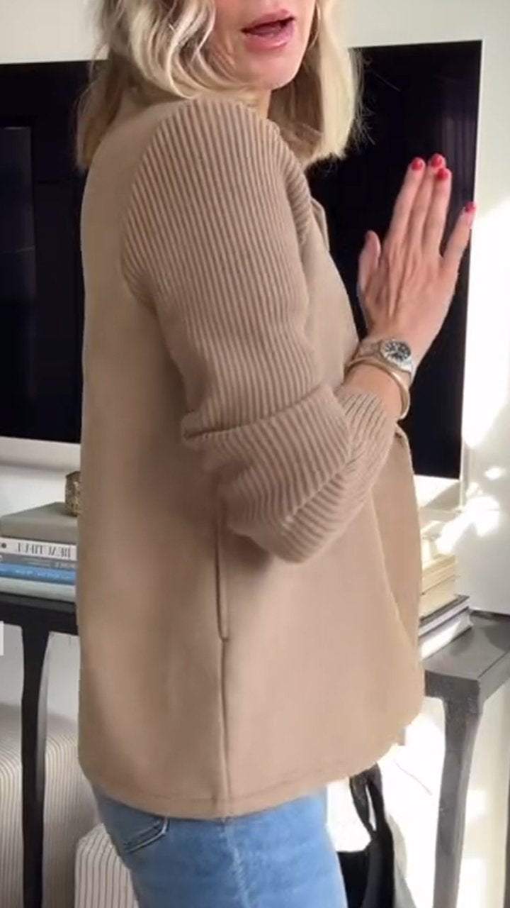 Deborah - Elegant Knit-Sleeve Jacket