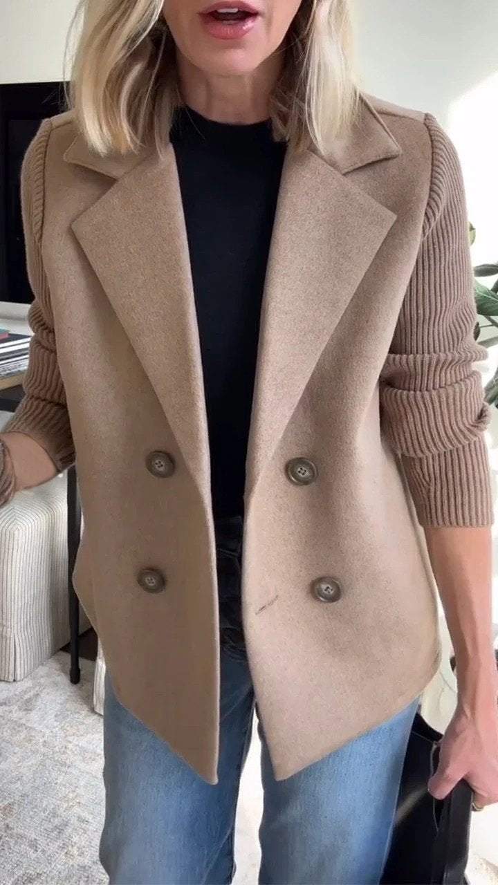 Deborah - Elegant Knit-Sleeve Jacket