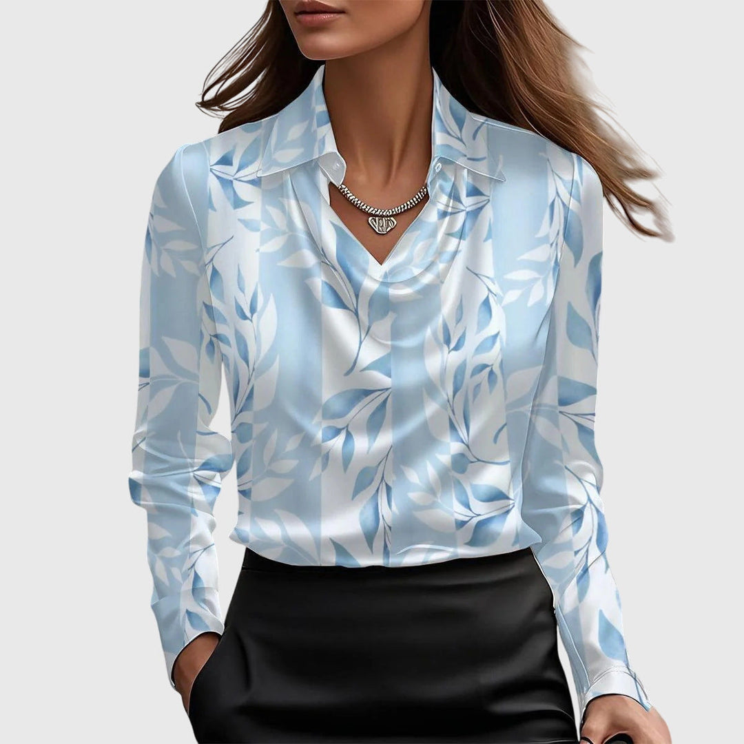 Elizabeth – Satin Pleated-Neck Blouse