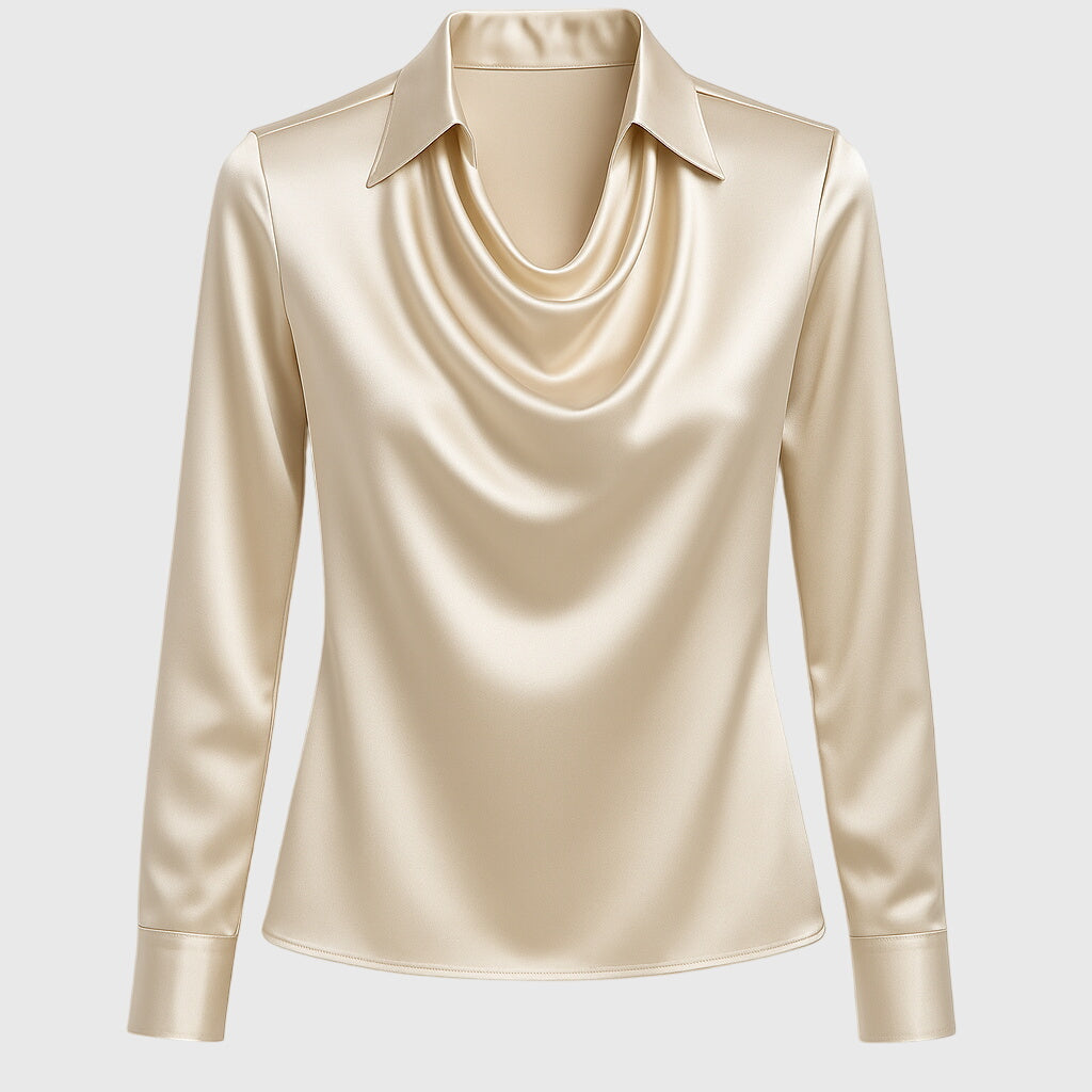 Elizabeth – Satin Pleated-Neck Blouse