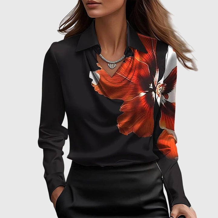 Elizabeth – Satin Pleated-Neck Blouse
