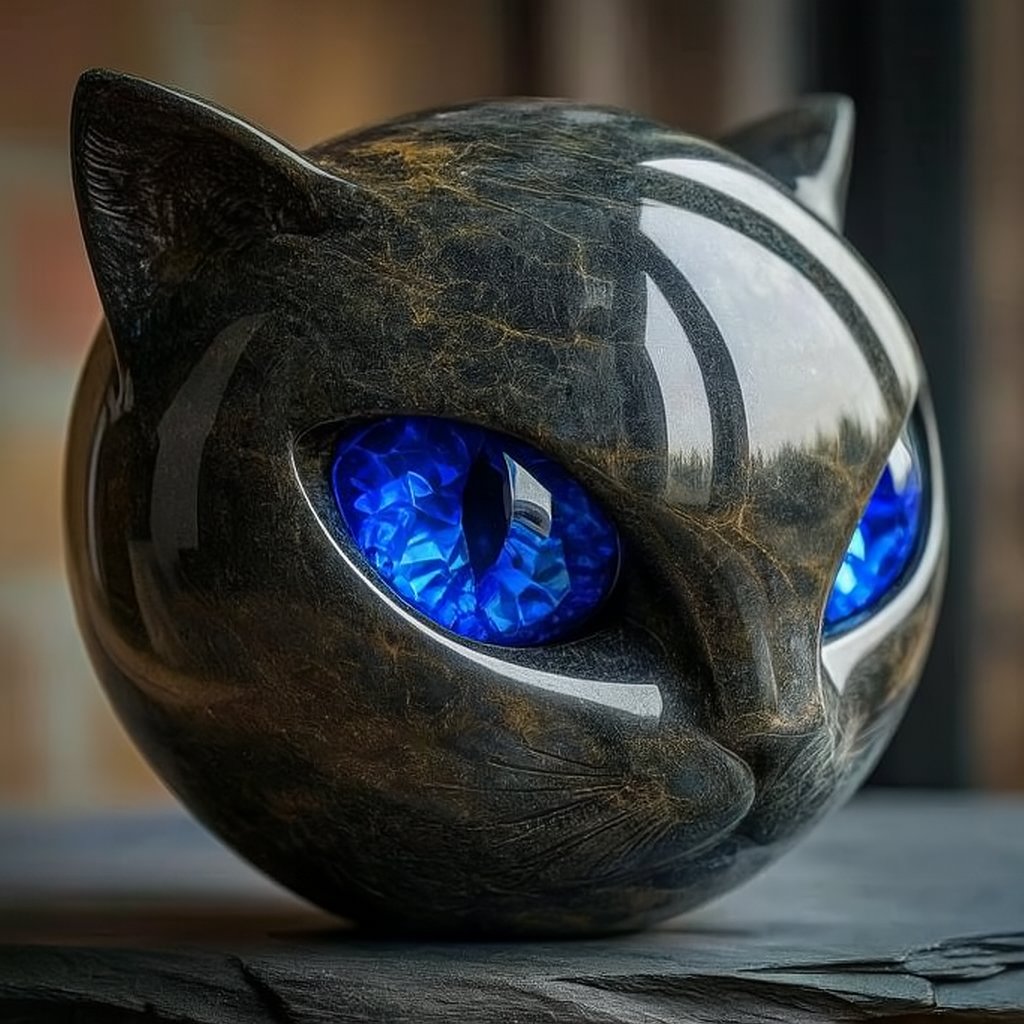 NyxCharm – Mysterious Cat Sculpture in Polished Marble