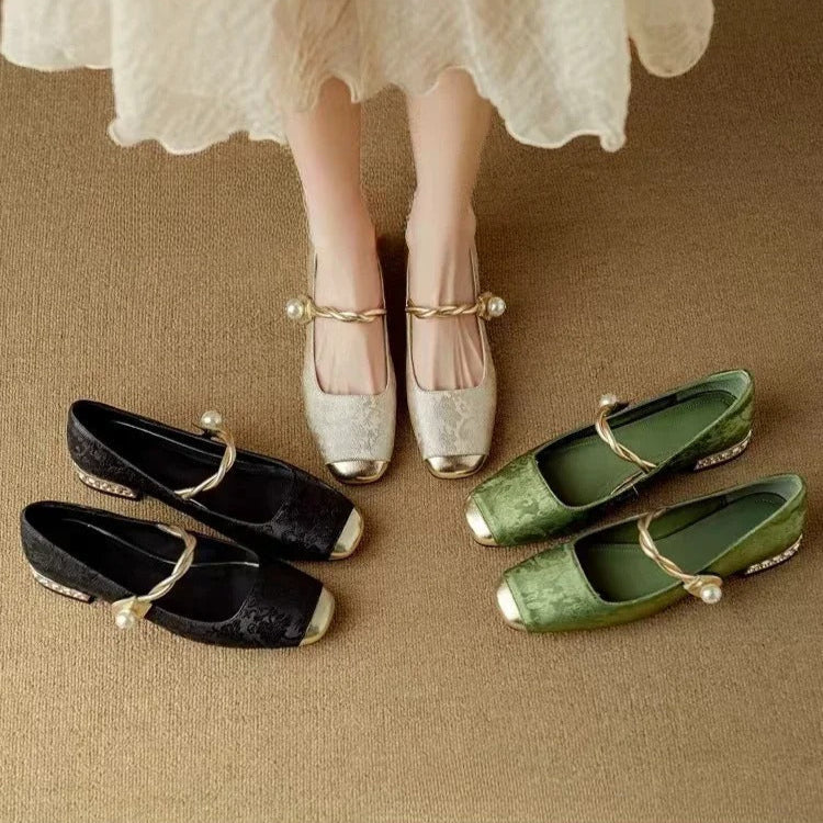 Estella – Pearl Strap Leather Flats