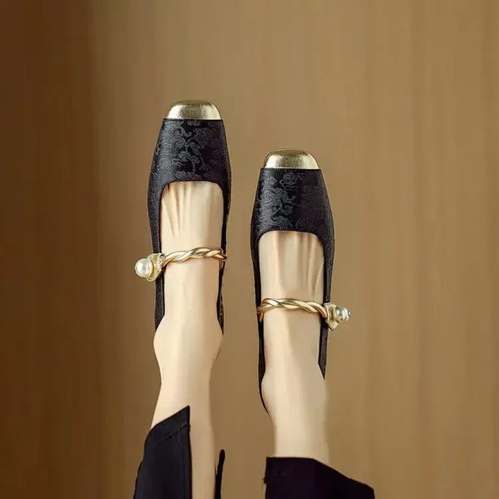 Estella – Pearl Strap Leather Flats