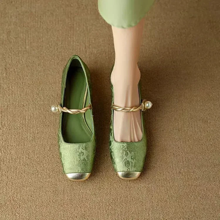 Estella – Pearl Strap Leather Flats