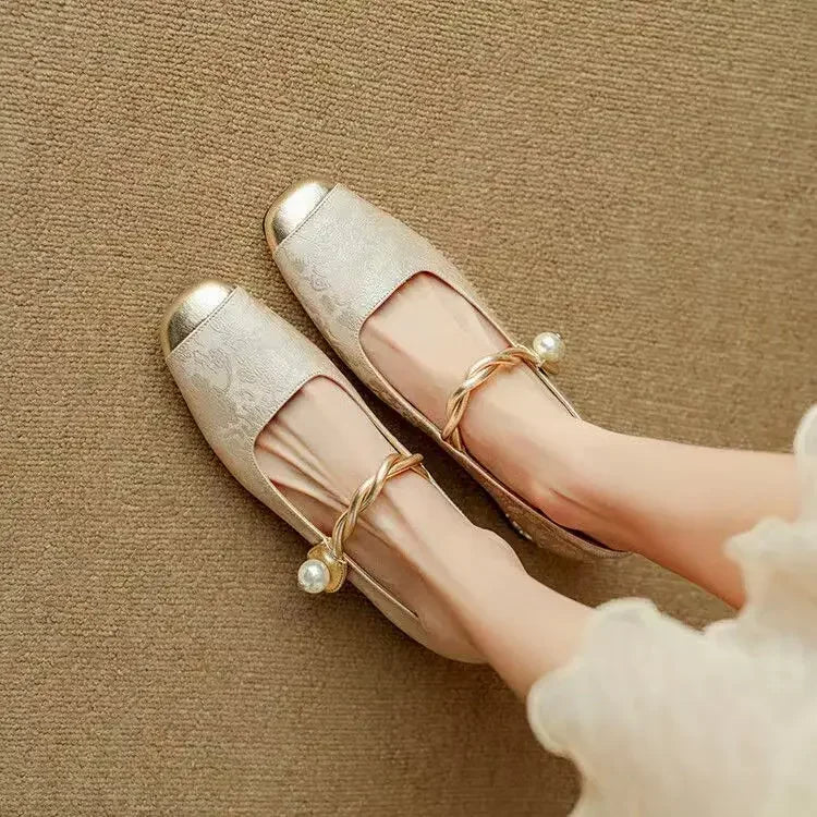 Estella – Pearl Strap Leather Flats
