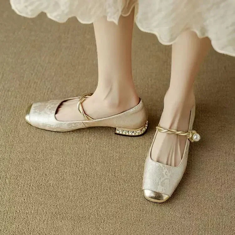 Estella – Pearl Strap Leather Flats
