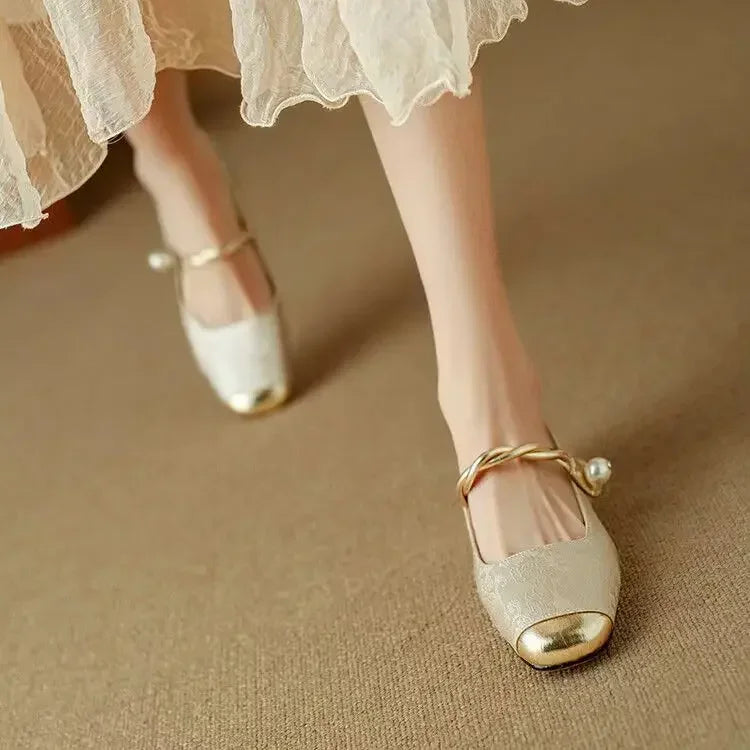 Estella – Pearl Strap Leather Flats
