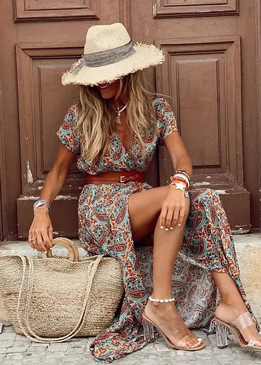 Kazzi – Bohemian Maxi Dress with Pleated Waist