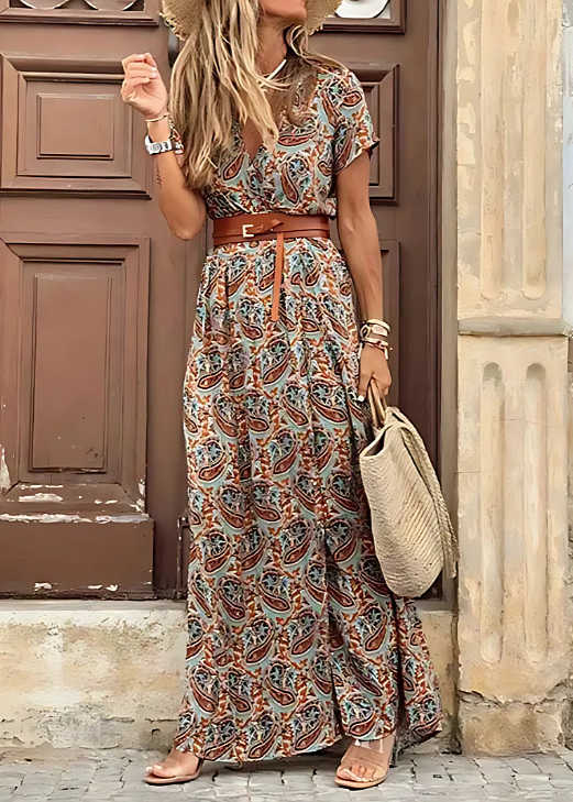 Kazzi – Bohemian Maxi Dress with Pleated Waist