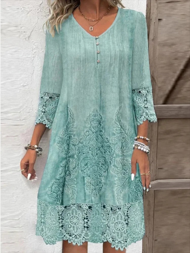 Ellena – Elegant Lace V-Neck Midi Dress