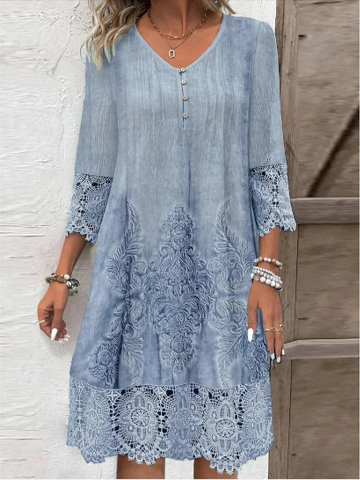 Ellena – Elegant Lace V-Neck Midi Dress