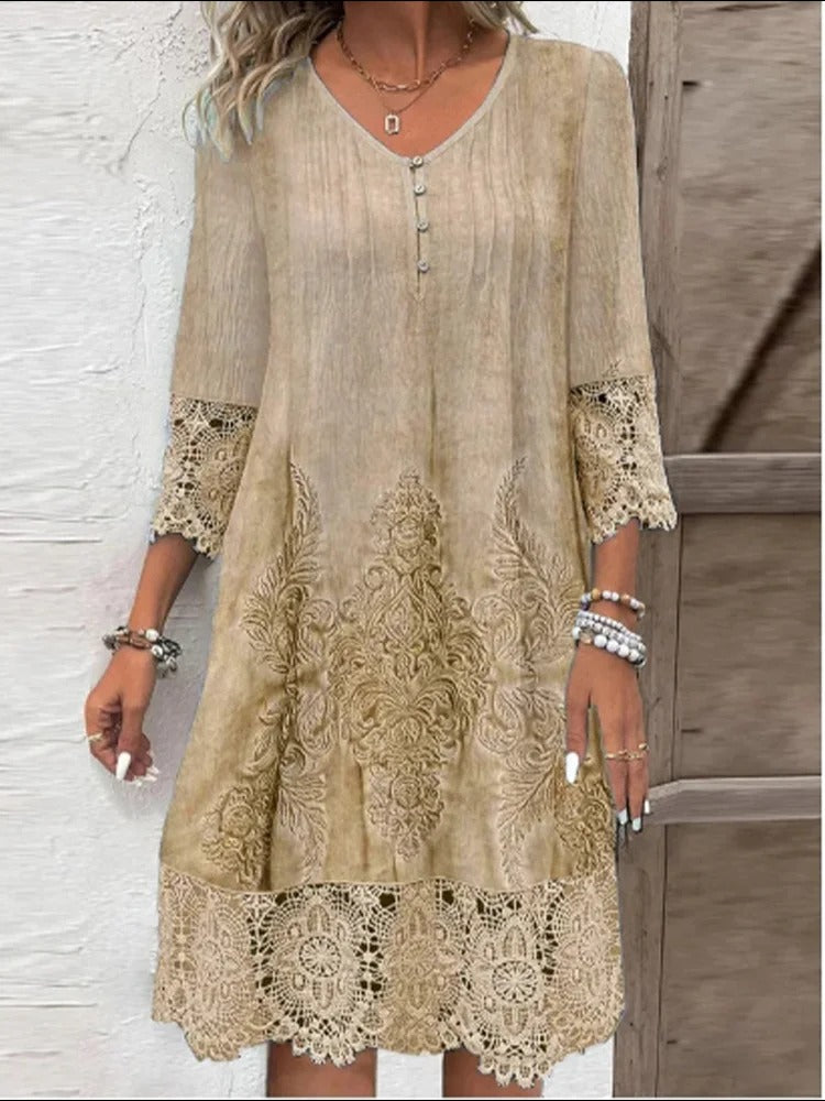 Ellena – Elegant Lace V-Neck Midi Dress